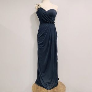 XSCAPE 4 Navy Blue One Shoulder Sparkle Formal Special Occasion Prom Gown: Read